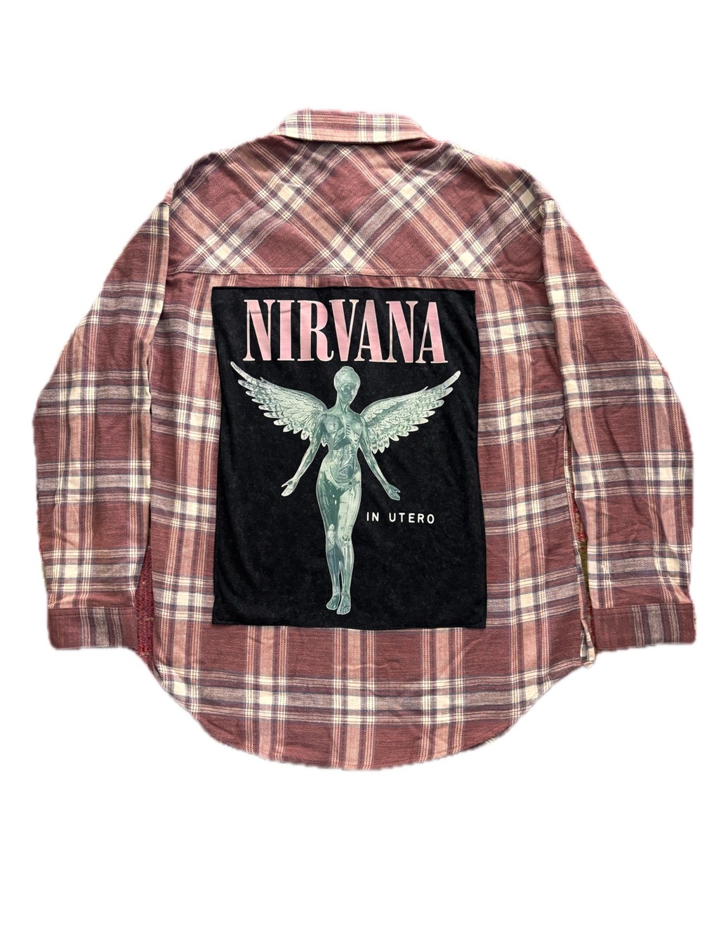 Upcycled Nirvana In Utero Back Patch Flannel Oversized Button-Down Concert Shirt